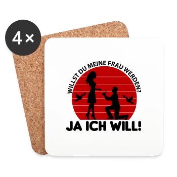 Hochzeit Willst du meine Frau werden Ja ich will - Untersetzer (4er-Set) - Weiß - Vorne