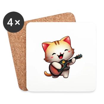 Guitariste de chat - Dessous de verre (lot de 4) - blanc - Devant