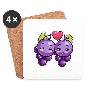 Raisins Couple Amour Coeur Saint Valentin - Dessous de verre (lot de 4) - blanc - Devant