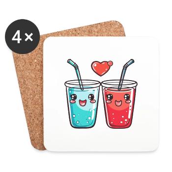 Soft DrinkCouple Love Drink Heart Valentine's Day - Coasters (set of 4) - white - Front