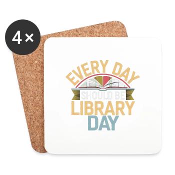 Every Day Should Be Library Day 8 - Untersetzer (4er-Set) - Weiß - Vorne