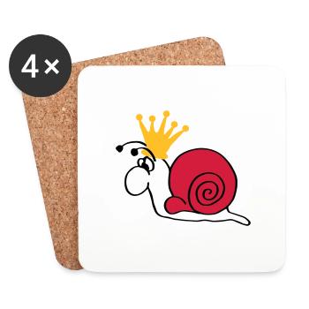 Schnecke Schneckenkönig mit Krone - Untersetzer (4er-Set) - Weiß - Vorne