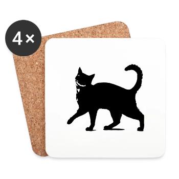 Black cat silhouette // black cat silhouette! - Coasters (set of 4) - white - Front