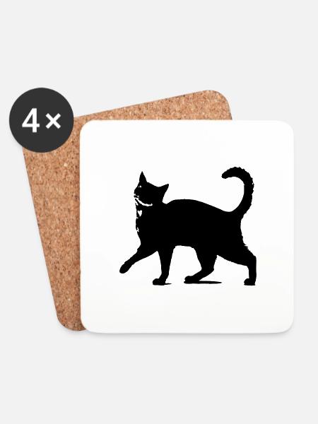 Schwarze Katze Silhouette // black cat silhouette! - Untersetzer (4er-Set) - Weiß