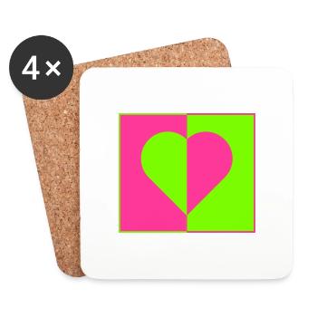 Herz Neon Pink Grün Ying Yang Liebe - Untersetzer (4er-Set) - Weiß - Vorne