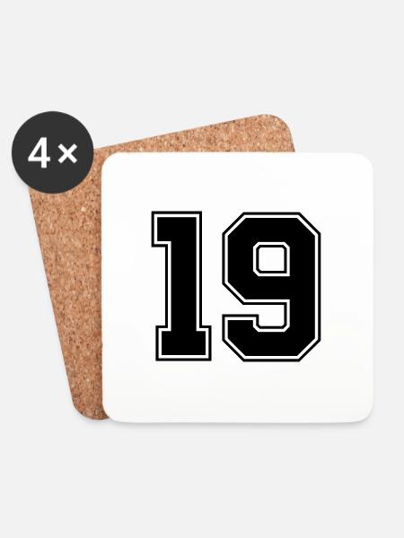 19 nummer jersey - Onderzetters (4 stuks) - wit