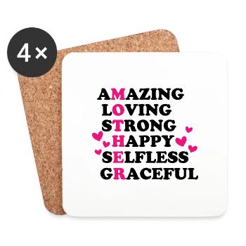Amazing loving strong happy selfless graceful - Coasters (set of 4) - white - Front