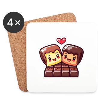 Chocolate Couple Love Heart Valentine's Day - Coasters (set of 4) - white - Front