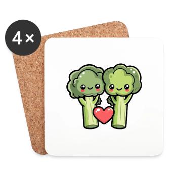 Brocoli Couple Amour Coeur Drôle - Dessous de verre (lot de 4) - blanc - Devant