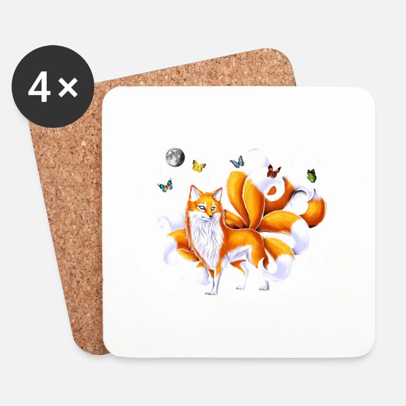 Japanischer Kitsune-Fuchs - Untersetzer (4er-Set) - Weiß