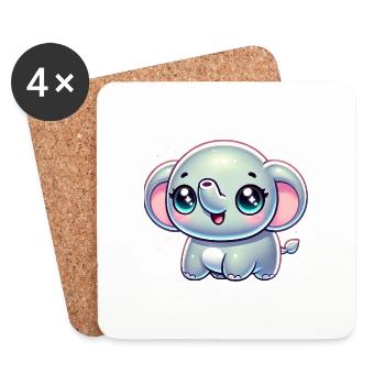 Super Cute Kawaii Baby Elefant - Untersetzer (4er-Set) - Weiß - Vorne