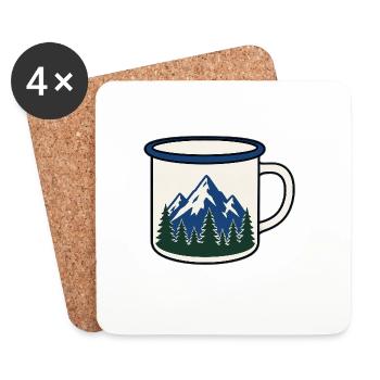 Motif de tasse de café de la forêt de montagne - Dessous de verre (lot de 4) - blanc - Devant