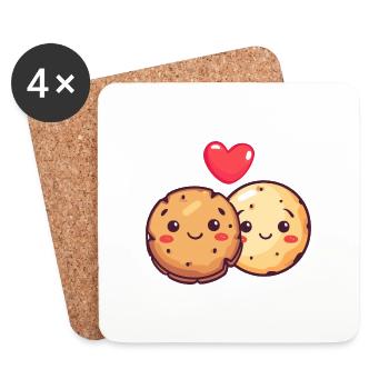 Cookies Couple Love Heart Valentine's Day - Coasters (set of 4) - white - Front