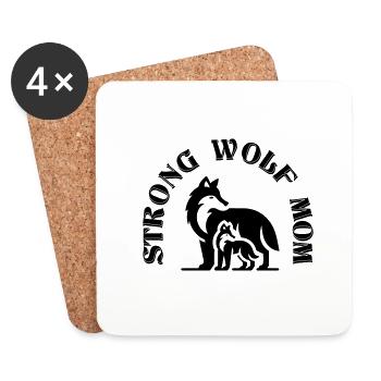 Strong Mom Best Mom Gift Wolf Mother Child - Coasters (set of 4) - white - Front