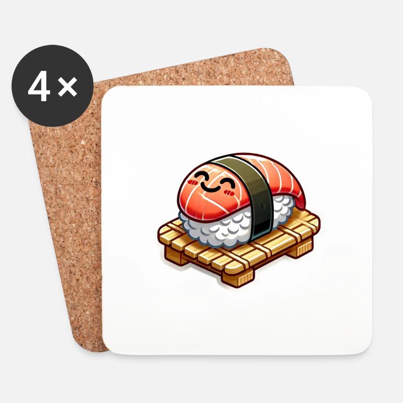 Frohes Kawaii Sushi - Untersetzer (4er-Set) - Weiß