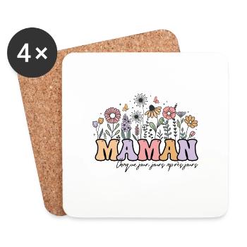 Maman motif floral cadeau fête des mères groovy - Dessous de verre (lot de 4) - blanc - Devant