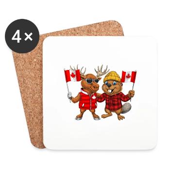 Canadian Beaver And Moose - Coasters (set of 4) - white - Front