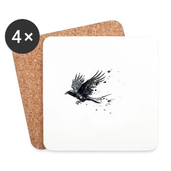 Krähe Rabe Farbspritzer – Modern Aquarell - Untersetzer (4er-Set) - Weiß - Vorne