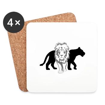 Lion avec silhouette de lionne - Dessous de verre (lot de 4) - blanc - Devant