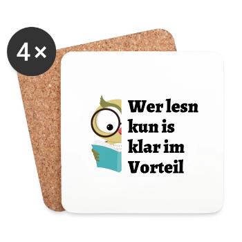 Wer lesn kun... - bayerischer Spruch - Untersetzer (4er-Set) - Weiß - Vorne