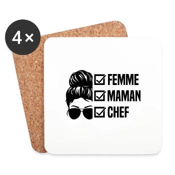 Femme maman chef idée cadeau pour la fête des mère - Dessous de verre (lot de 4) - blanc - Devant