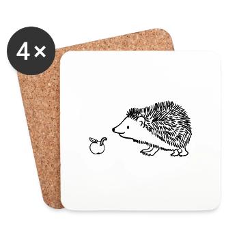 Igel mit Apfel - Untersetzer (4er-Set) - Weiß - Vorne