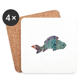 Carp, Fish, Mosaic, Pattern - Coasters (set of 4) - white - Front