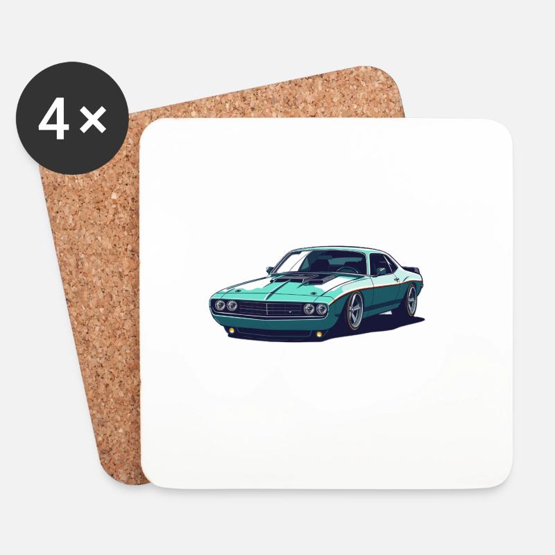 Teal Muscle Car Retro - Untersetzer (4er-Set) - Weiß