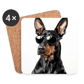 Doberman Pinscher, Chien, Lunettes De Soleil, Été - Dessous de verre (lot de 4) - blanc - Devant