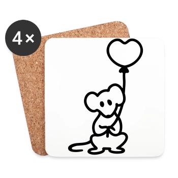 Maus + Ballon - Line - Untersetzer (4er-Set) - Weiß - Vorne