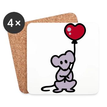 Maus + Ballon - Untersetzer (4er-Set) - Weiß - Vorne