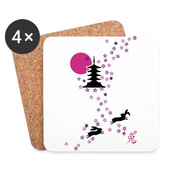 cerise fleur lapins lapin lapin lièvre japon - Dessous de verre (lot de 4) - blanc - Devant