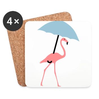 Flamingo with umbrella or parasol - Coasters (set of 4) - white - Front