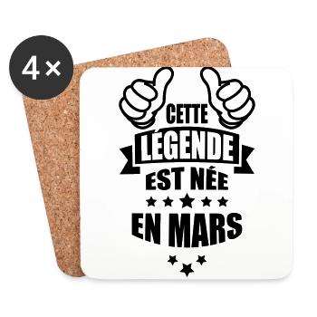cette légende est née en mars - Dessous de verre (lot de 4) - blanc - Devant