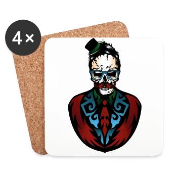 tete de mort costume cravate crane moustache chape - Dessous de verre (lot de 4) - blanc - Devant