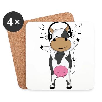 Funny cow with headphones gift music - Coasters (set of 4) - white - Front