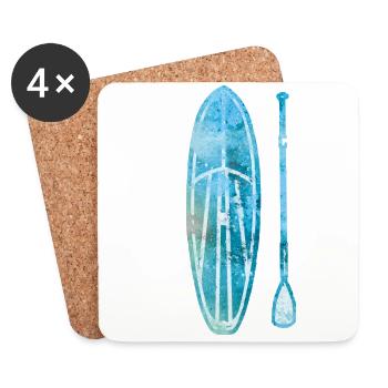 Stand Up Paddle Board SUP mit Paddel Aquarell - Untersetzer (4er-Set) - Weiß - Vorne