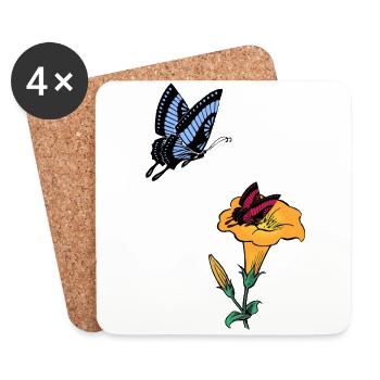Flowers butterflies spring nature - Coasters (set of 4) - white - Front