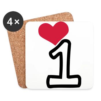 Nombre 1 et coeur rouge - Dessous de verre (lot de 4) - blanc - Devant