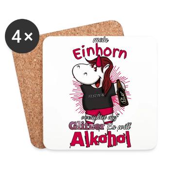 Einhorn mit Alkohol - Untersetzer (4er-Set) - Weiß - Vorne