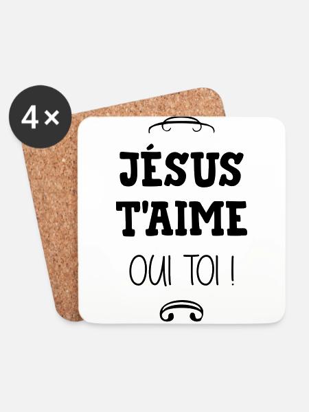 Jésus t'aime oui toi ! Religion Christ Dieu Humour - Dessous de verre (lot de 4) - blanc