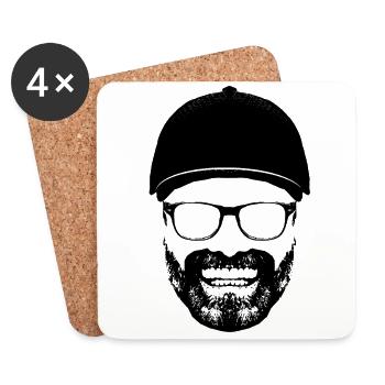 Drôle grimaçant homme casquette de baseball lunettes barbe - Dessous de verre (lot de 4) - blanc - Devant