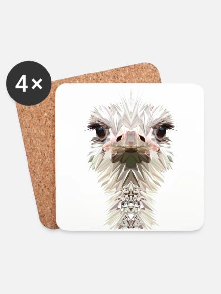 Vogelstrauß - Untersetzer (4er-Set) - Weiß