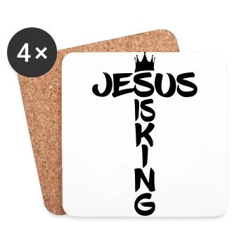 Jesus is King Kreuz Krone Geschenk für Christen - Untersetzer (4er-Set) - Weiß - Vorne