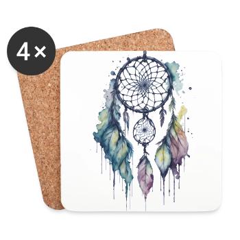 Skurrile Träume: Ein zarter Aquarell-Traumfang - Untersetzer (4er-Set) - Weiß - Vorne