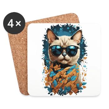 Stylish Siamese cat cat for cat fans Cats - Coasters (set of 4) - white - Front