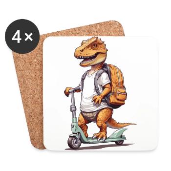 T-Rex Schüler auf Roller Schulanfang Dino Design - Untersetzer (4er-Set) - Weiß - Vorne