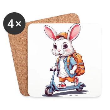 Lapin débutant drôle de l’école sur la conception de scooter - Dessous de verre (lot de 4) - blanc - Devant