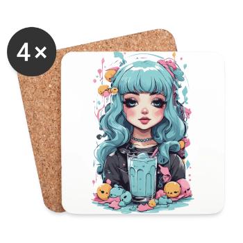 Kawaii Pastel Goth Girl Slimy Anime Design - Dessous de verre (lot de 4) - blanc - Devant
