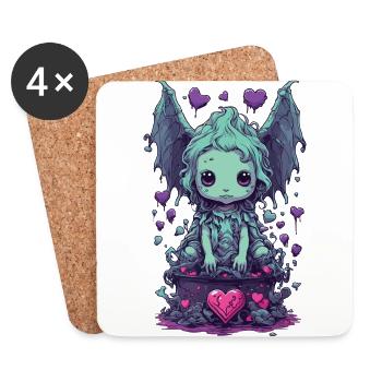 Goule gothique Kawaii amour monstre Pastel Design - Dessous de verre (lot de 4) - blanc - Devant